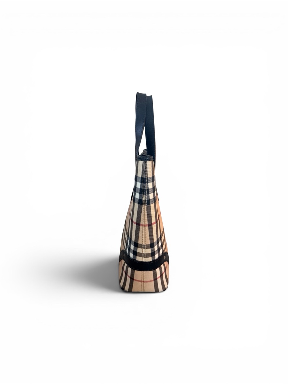 Vintage Burberry Medium Nova Check Structured Tote Bag Black Leather Accent - Picture 2 of 11